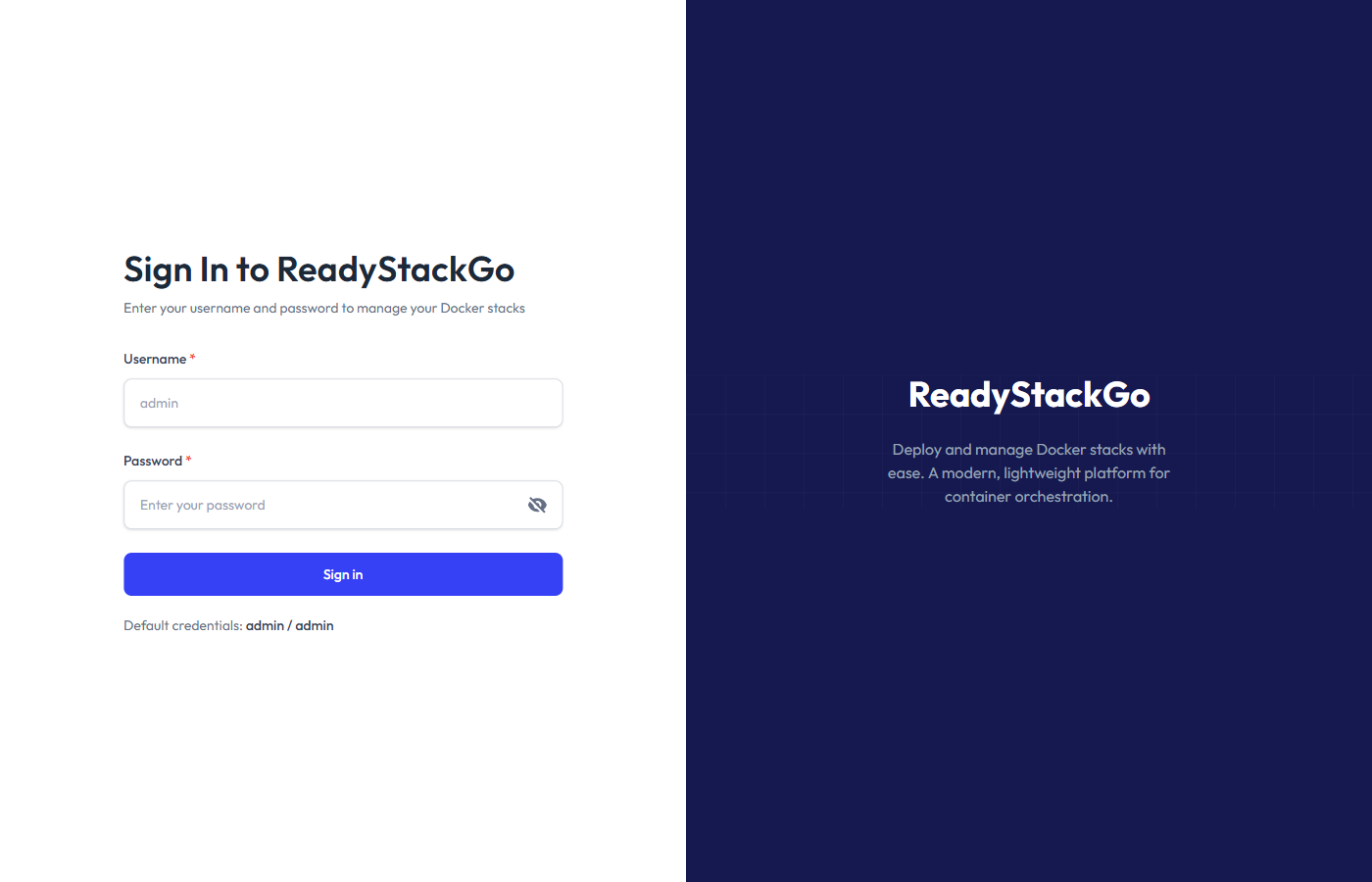 ReadyStackGo Login-Seite