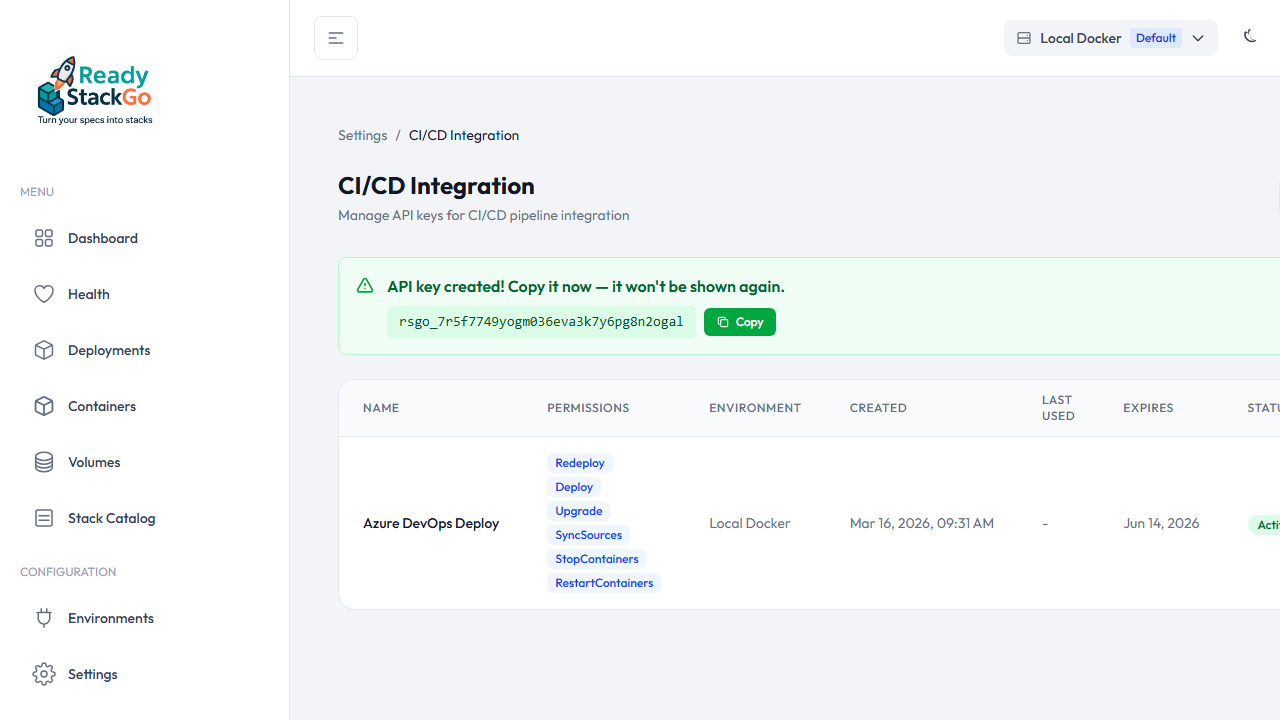 API Key erstellt – Kopieren Sie den Key sofort