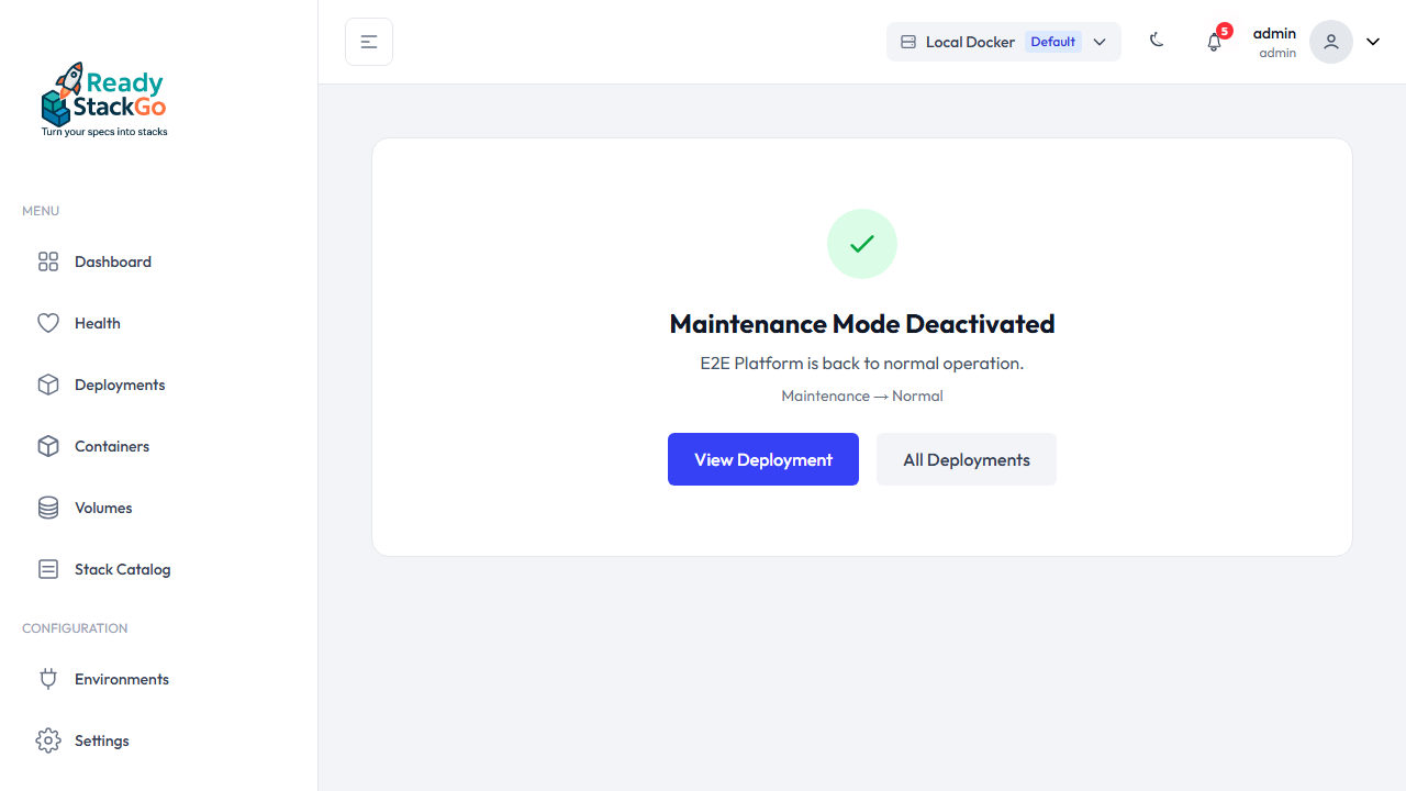 Maintenance erfolgreich deaktiviert