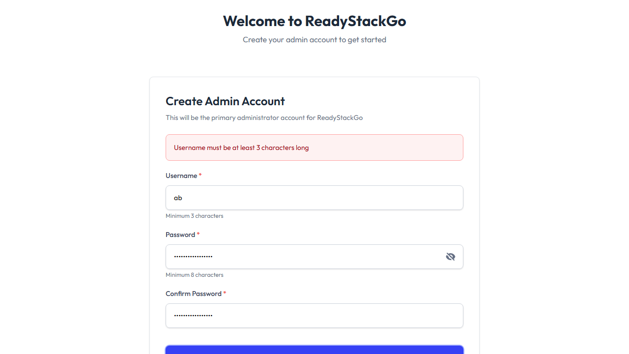 Setup-Wizard: Validierungsfehler
